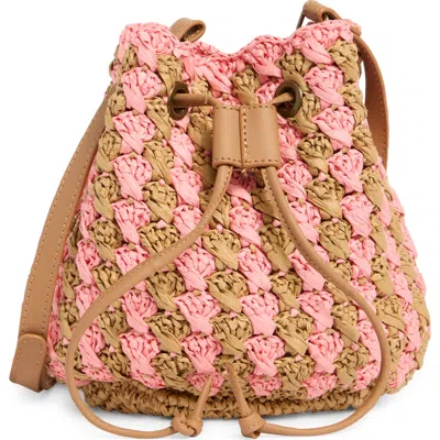 Collection Xiix Two-tone Crochet Drawstring Bucket Bag In Multi