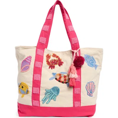 Collection Xiix Under The Sea Embelished Canvas Tote Bag In Pink