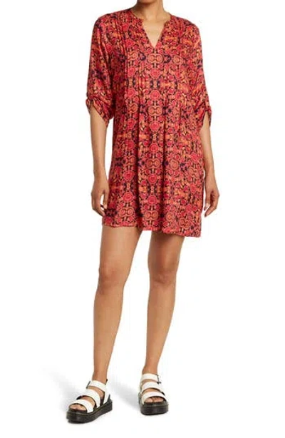 Collective Concepts Elbow-length Sleeve Shift Dress In Orange/black