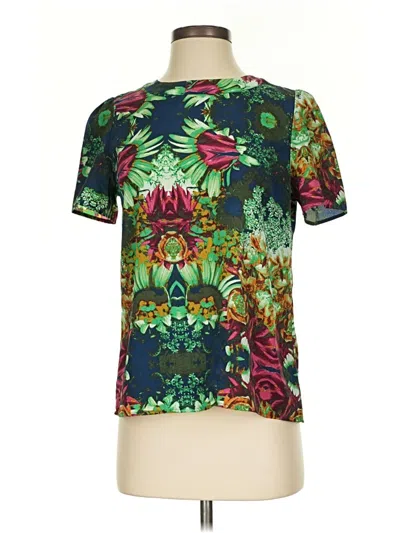 Pre-owned Collective Concepts Short Sleeve Top Green Mock Neckline Tops