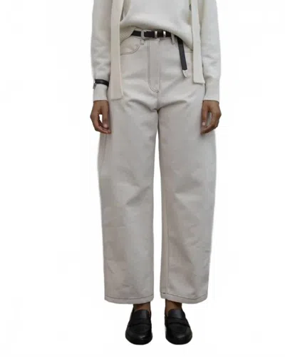 Collective Curved Contrast Stitch Pants In Cream In Beige