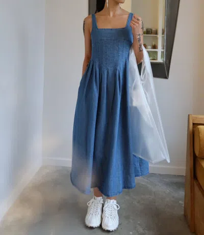 Collective Denim Square Neck Midi Dress In Blue