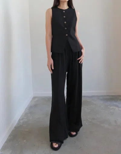 Collective Linen Wide Leg Pants In Black In Blue