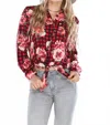 Collective Rack Button Down Floral Top With Tie Knot In Red In Multi