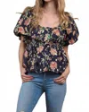 Collective Rack Floral Puffed Button-down In Blue In Blue