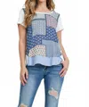 Collective Rack Patchwork Print Contrast Top In Multicolor In Blue