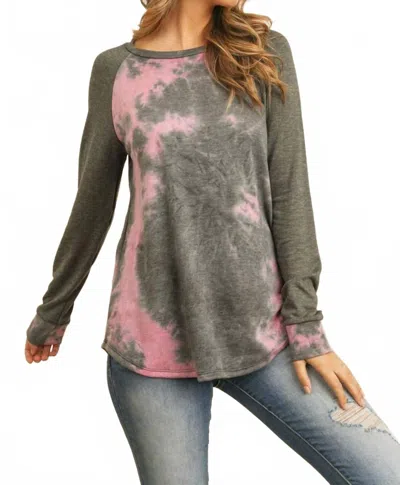 Collective Rack Tie Dye Raglan Top In Pink In Gray