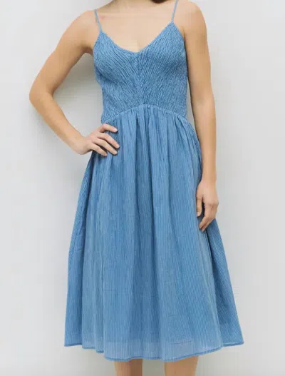Collective Smocked Pinstripe Midi Dress In Blue