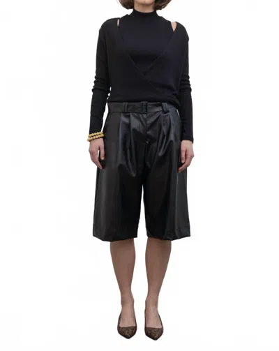 Collective Vegan Leather Belted Bermuda Shorts In Black