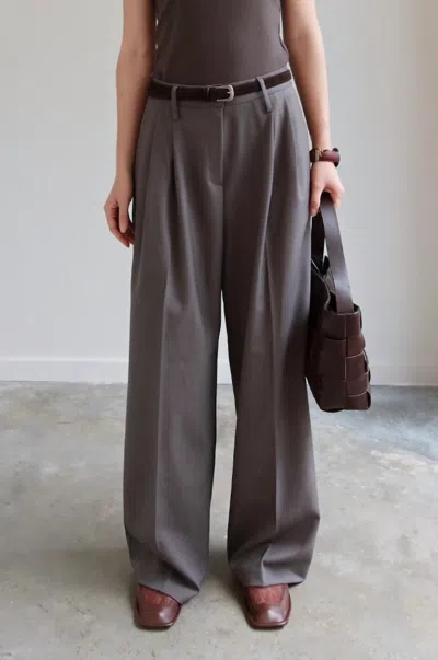 Collective Wide Leg Tailored Trousers Pants In Charcoal In Gray