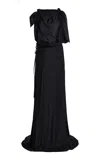 Colleen Allen Apron Wrap Chiffon Dress In Black