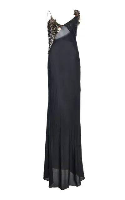 Colleen Allen Bias Armour Stretch Silk Chiffon Dress In Black