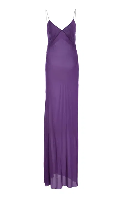 Colleen Allen Bias Paneled Stretch Silk Chiffon Maxi Dress In Purple