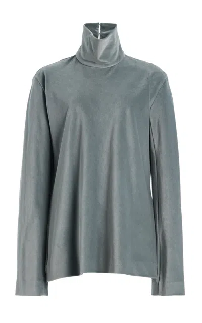 Colleen Allen Cotton Velvet Turtleneck Top In Gray