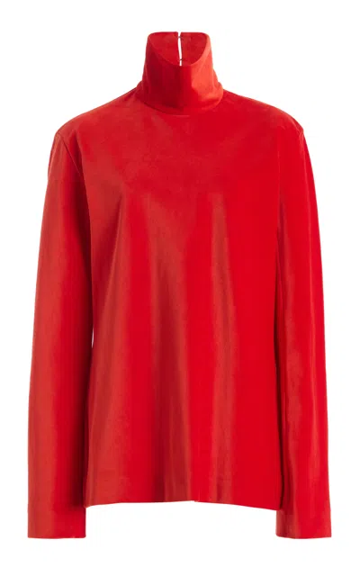 Colleen Allen Cotton Velvet Turtleneck Top In Red