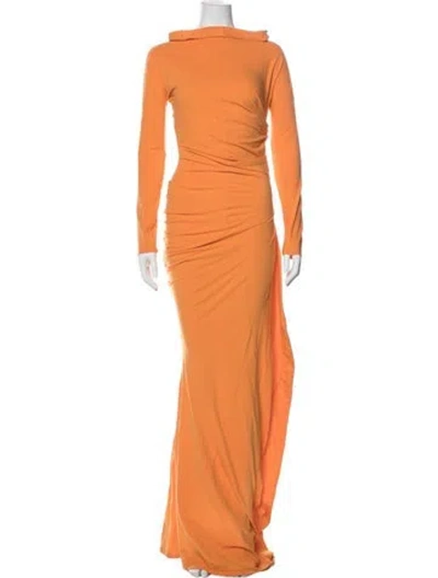 Pre-owned Colleen Allen Cowl Neck Long Dress In Orange