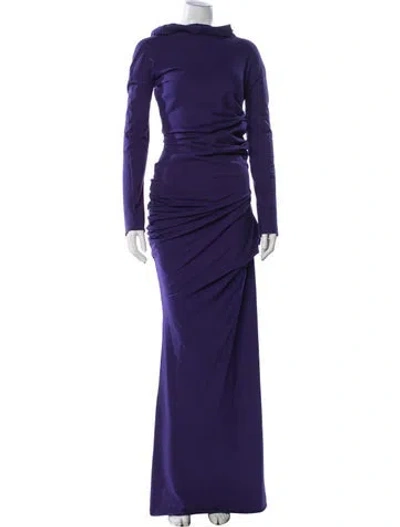 Pre-owned Colleen Allen Cowl Neck Long Dress In Purple