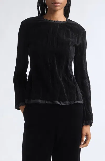 Colleen Allen Crushed Velvet Crewneck Top In Black