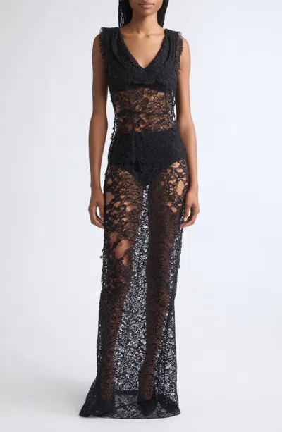 Colleen Allen Deconstructed Lace Maxi Dress In Black