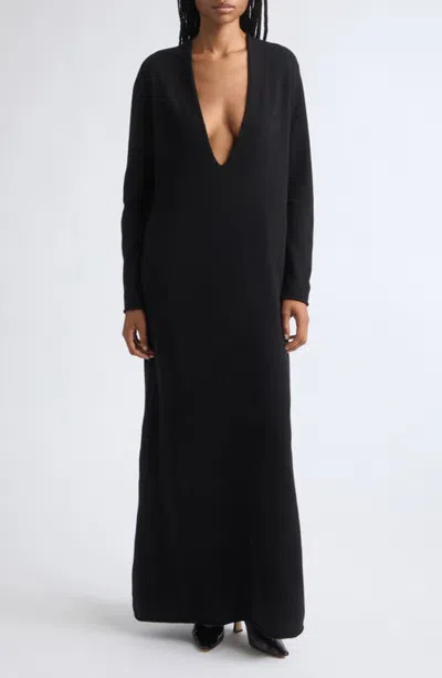 Colleen Allen Deep V-neck Extrafine Merino Wool Dress In Black