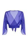 Colleen Allen Draped Ballet Chiffon Silk Top In Blue