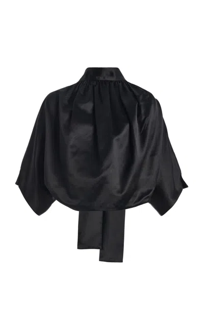Colleen Allen Gathered Scarf Silk Voile Top In Black