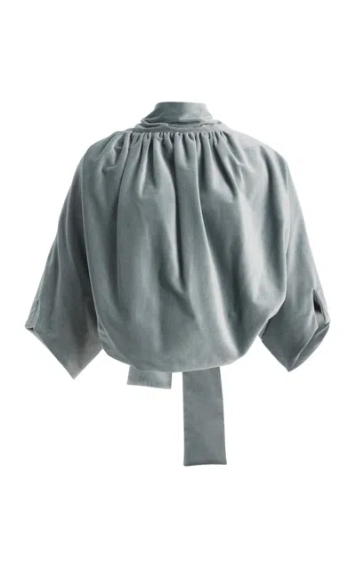 Colleen Allen Gathered Shrug Cotton Velvet Jacket In Gray