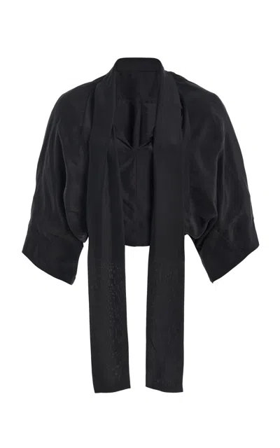 Colleen Allen Gathered Shrug Silk Duchesse Jacket In Black
