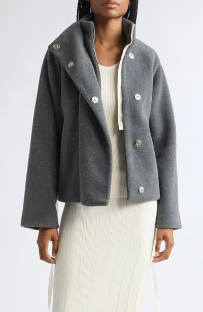 Colleen Allen High Collar Raglan Fleece Jacket In Gray