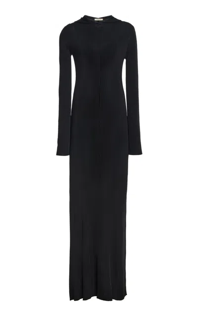 Colleen Allen Hooded Cotton Cashmere Knit Dress In Black