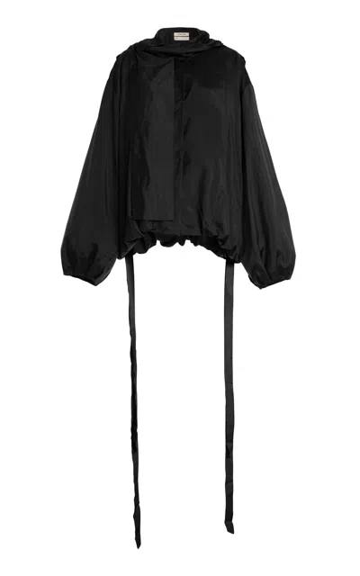 Colleen Allen Hooded Scarf Silk Taffeta Jacket In Black