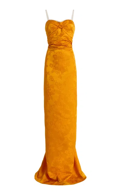 Colleen Allen Jacquard Ruched Silk Bralette Dress In Orange