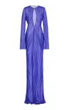 Colleen Allen Keyhole Silk Chiffon Dress In Blue