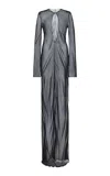 Colleen Allen Keyhole Silk Chiffon Dress In Gray