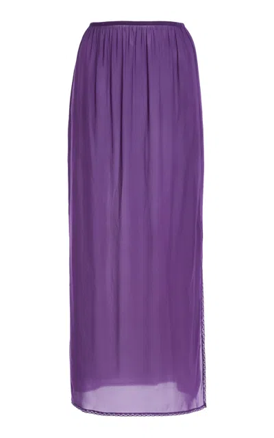 Colleen Allen Lace Slit Stretch Silk Chiffon Skirt In Purple