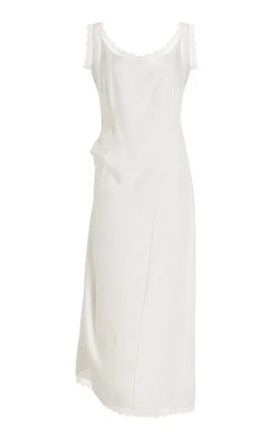 Colleen Allen Lace Trimmed Silk Dress In White