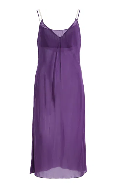 Colleen Allen Layered Bias Stretch Silk Chiffon Slip Dress In Purple