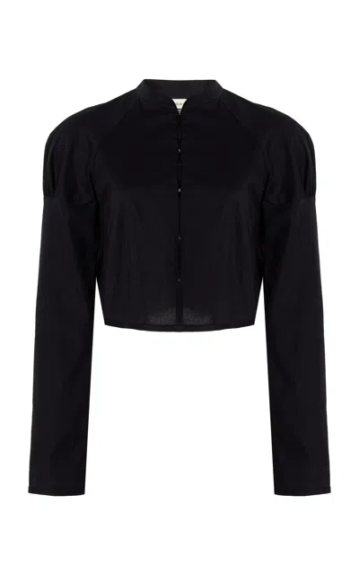 Colleen Allen Puffed Sleeve Cotton Cropped Top In Black