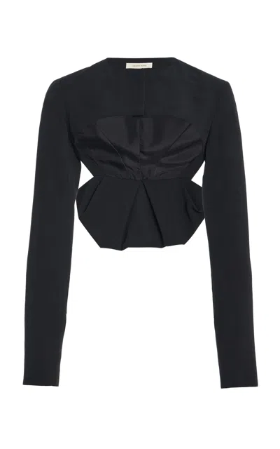 Colleen Allen Regency Bustle Clinch Waist Wool Suiting Jacket In Blue