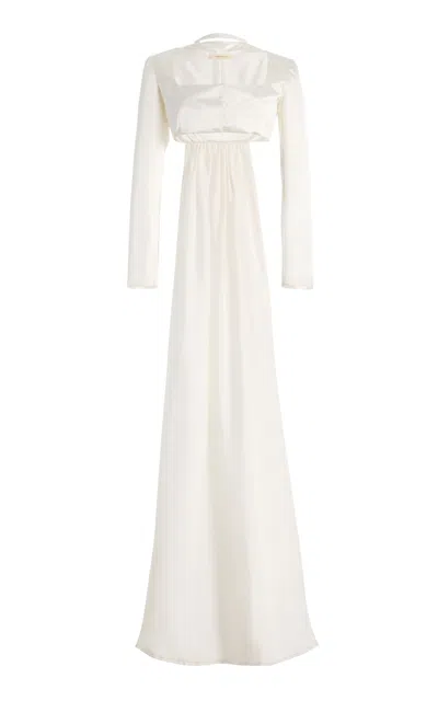 Colleen Allen Regency Train Silk Duchesse Jacket In White