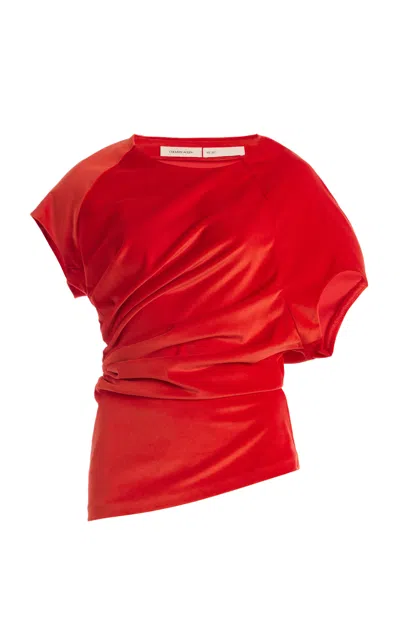 Colleen Allen Spiral Cotton Velvet Top In Red