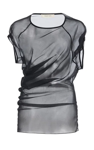 Colleen Allen Spiral Ultra Sheer Nylon Top In Black