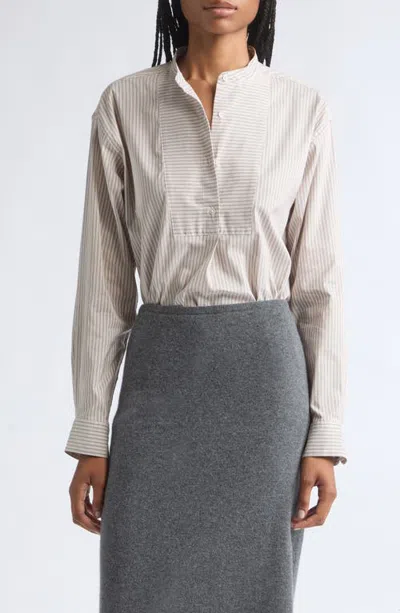 Colleen Allen Striped Silk And Cotton Shirt In Gray