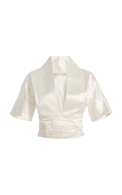 Colleen Allen Tuxedo Silk Top In White