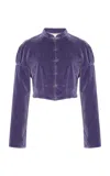 Colleen Allen Velvet Cotton Cropped Jacket In Blue