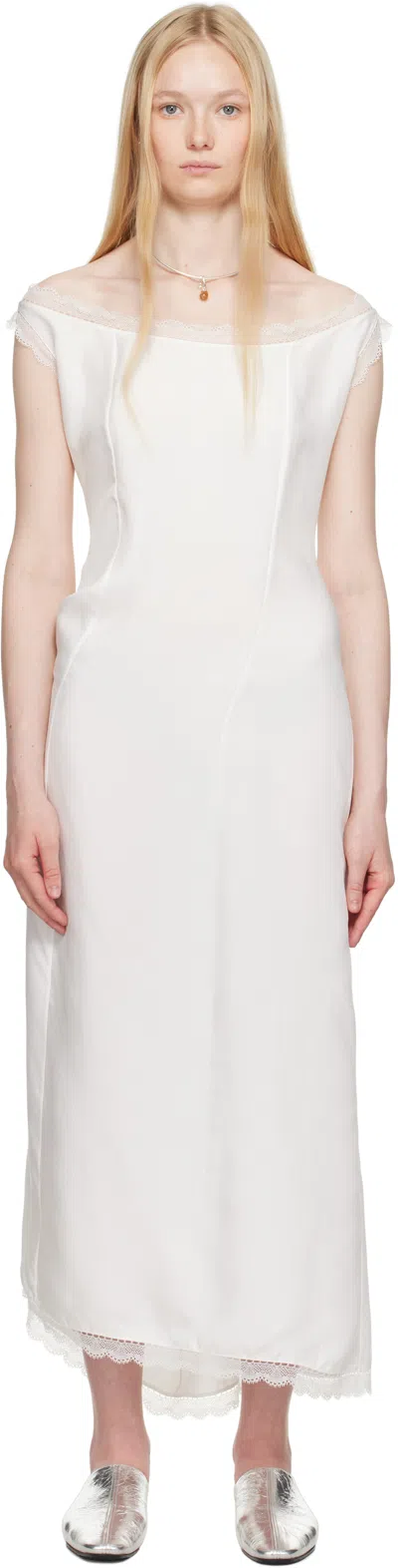 Colleen Allen White Silk Slip Midi Dress In Natural White