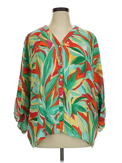 Pre-owned Colleen Lopez 3/4 Sleeve Blouse In Green