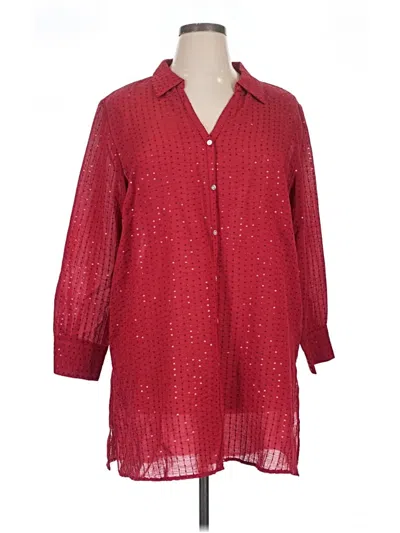 Pre-owned Colleen Lopez 3/4 Sleeve Button Down Shirt In Red