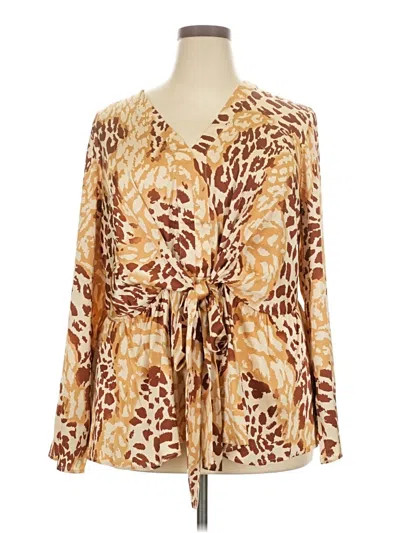 Pre-owned Colleen Lopez Long Sleeve Blouse In Brown