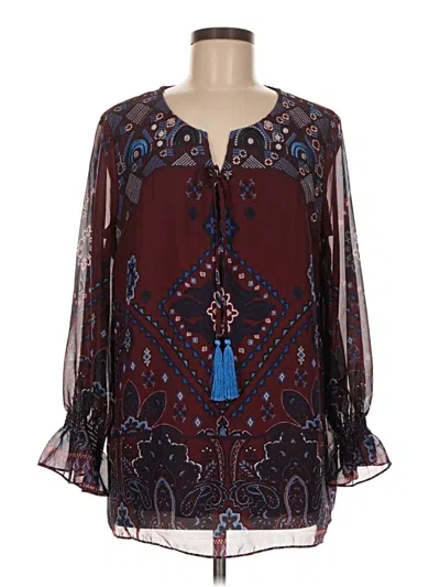 Pre-owned Colleen Lopez Long Sleeve Blouse In Burgundy